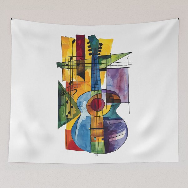 Item preview, Contemporary Guitar Harmony- Cubism Fauvism Abstract Composition with Musical Elements designed and sold by OlfactoART Studio.