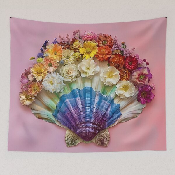 Item preview, Watercolor flowers in an open clam shell designed and sold by dcrc.