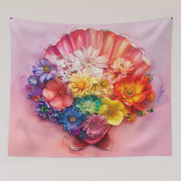 Item preview, watercolor flowers in an open clam shell designed and sold by dcrc.