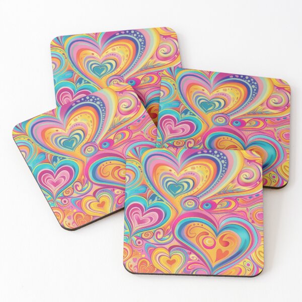 Item preview, Colourful groovy retro heart pattern with swirls of aqua, pink, orange and yellow designed and sold by PrettyPinkSkies.