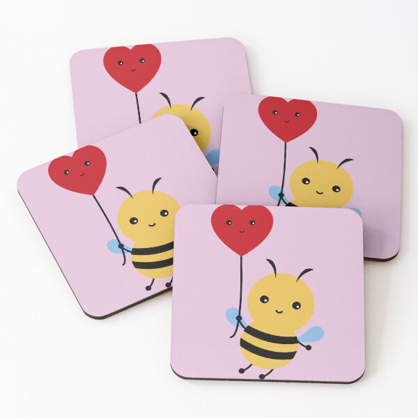 Item preview, Cute bee in love with kawaii heart balloon designed and sold by Denisse diseno.