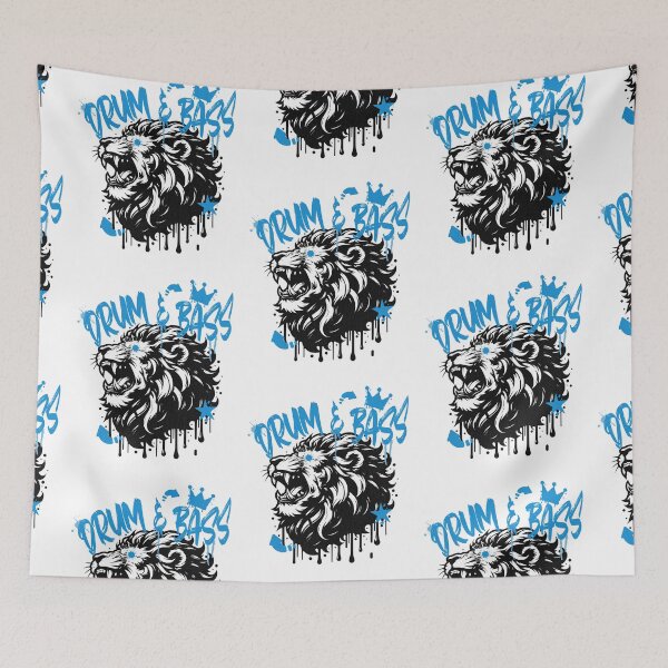 Item preview, DRUM AND BASS  - Stenciled Lion (black/blue)  designed and sold by Discothreadz.