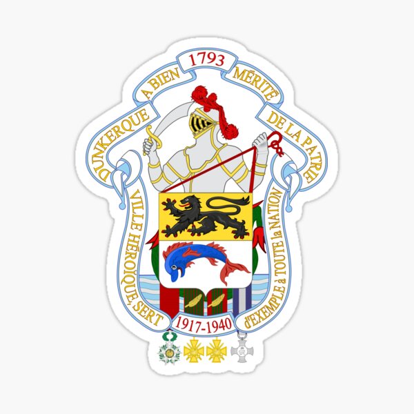 Vista previa del artículo con la obra «Escudo de armas de Dunkerque, Francia», diseñado y vendido por PZAndrews.