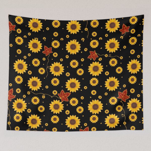 Item preview, Sunshiny Golden Yellow Sunflowers and Fall Leaves | Transparent Seamless Pattern designed and sold by CanvasThread.