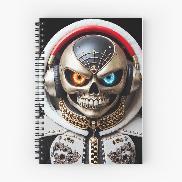 Item preview, Elite Fire and Ice Eyed High Tech Cyber Skull Face with headphone, Golden Necklace Zipper and Leather Clothing. designed and sold by TheCubedOne.