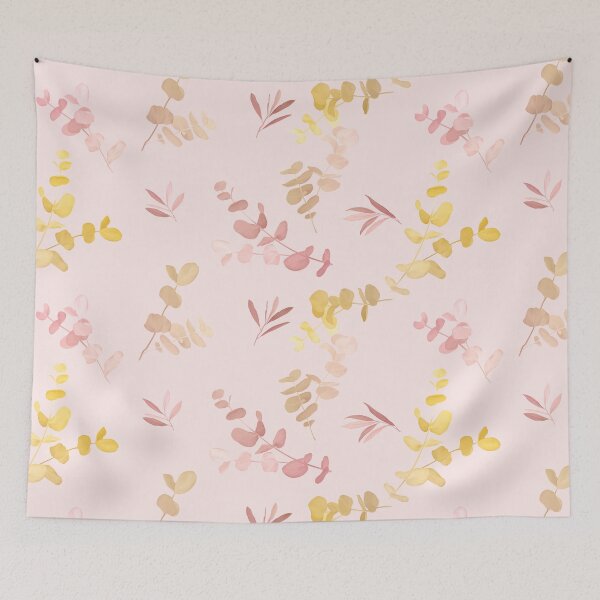 Item preview, Gently vibrant pastel Eucalyptus cinerea leaves adorning a soft pink background designed and sold by momoxsama.