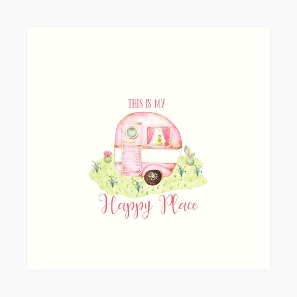 Cute Watercolor Camper Caravan Scene Art Print