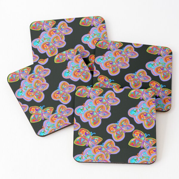 Item preview, HAND DRAWN COLORFUL BUTTERFLIES ON BLACK BACKGROUND - REPEATING PATTERN /  Butterflys in Flight designed and sold by Victoria Rose.