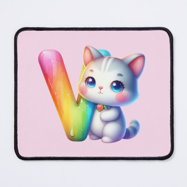 Item preview, Cute Cat Rainbow Letter V designed and sold by NettiesWallArt.