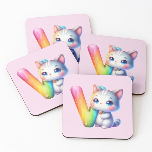 Item preview, Cute Cat Rainbow Letter V designed and sold by NettiesWallArt.