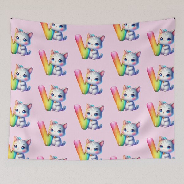 Item preview, Cute Cat Rainbow Letter V designed and sold by NettiesWallArt.