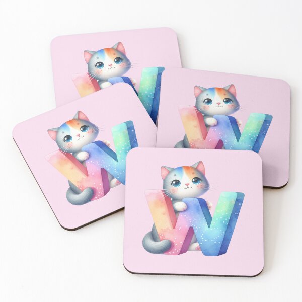 Item preview, Cute Cat Rainbow Letter W designed and sold by NettiesWallArt.