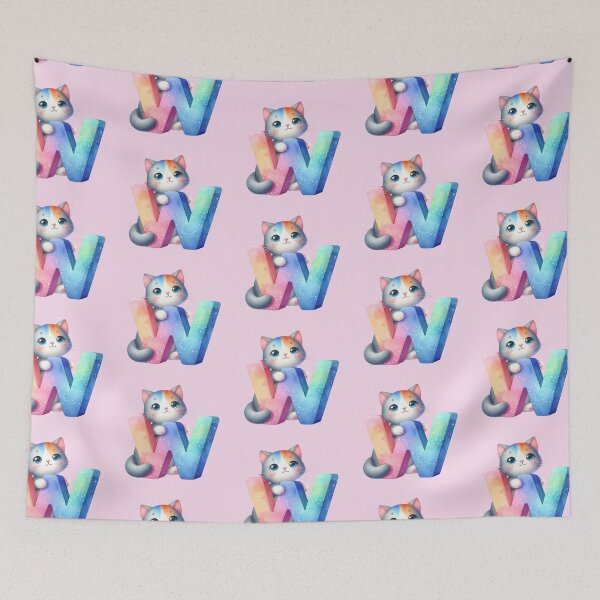 Item preview, Cute Cat Rainbow Letter W designed and sold by NettiesWallArt.