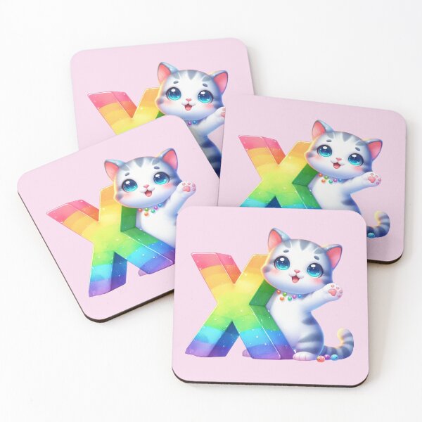 Item preview, Cute Cat Rainbow Letter X designed and sold by NettiesWallArt.