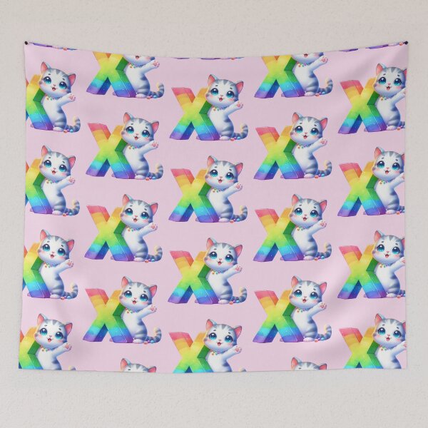 Item preview, Cute Cat Rainbow Letter X designed and sold by NettiesWallArt.