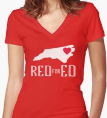 Red for Ed North Carolina Teacher Protest Public Education 2018 Women's Fitted V-Neck T-Shirt