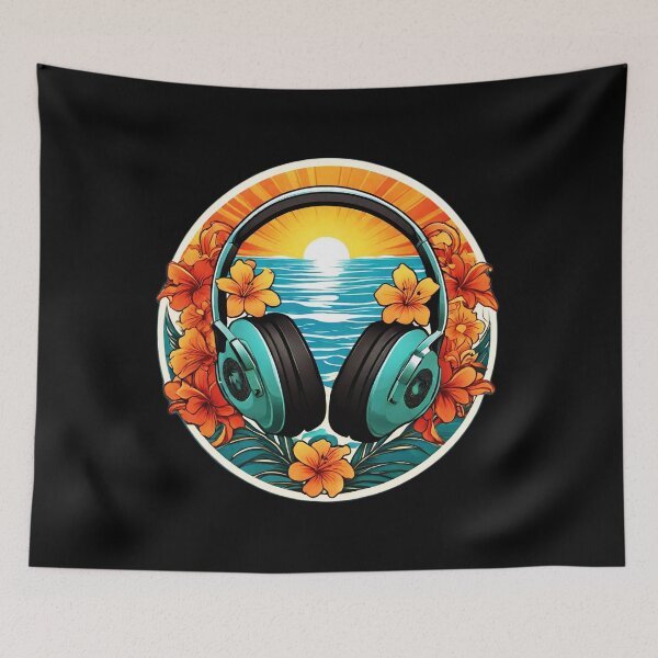 Item preview, Beach Headphones at Sunset on a Hawaiian Beach with Orchids designed and sold by NautiChic.