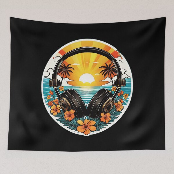 Item preview, Ocean Headphones at Sunset on a Hawaiian Beach with Orchids designed and sold by NautiChic.