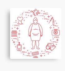 Fat woman, medical devices, tools and medicines. Canvas Print