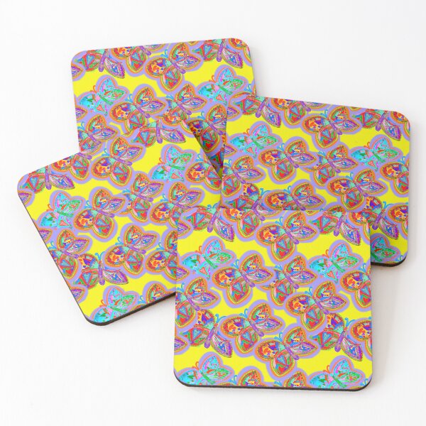 Item preview, HAND DRAWN COLORFUL BUTTERFLIES ON Yellow BACKGROUND - REPEATING PATTERN /  Butterflys in Flight designed and sold by Victoria Rose.