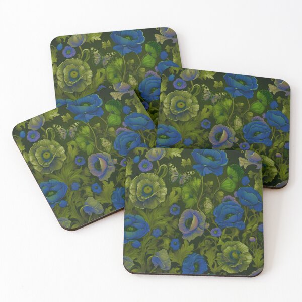 Item preview, Poppies in green and blue designed and sold by Flowersonstuff.
