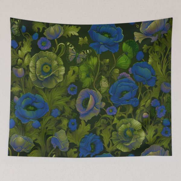Item preview, Poppies in green and blue designed and sold by Flowersonstuff.
