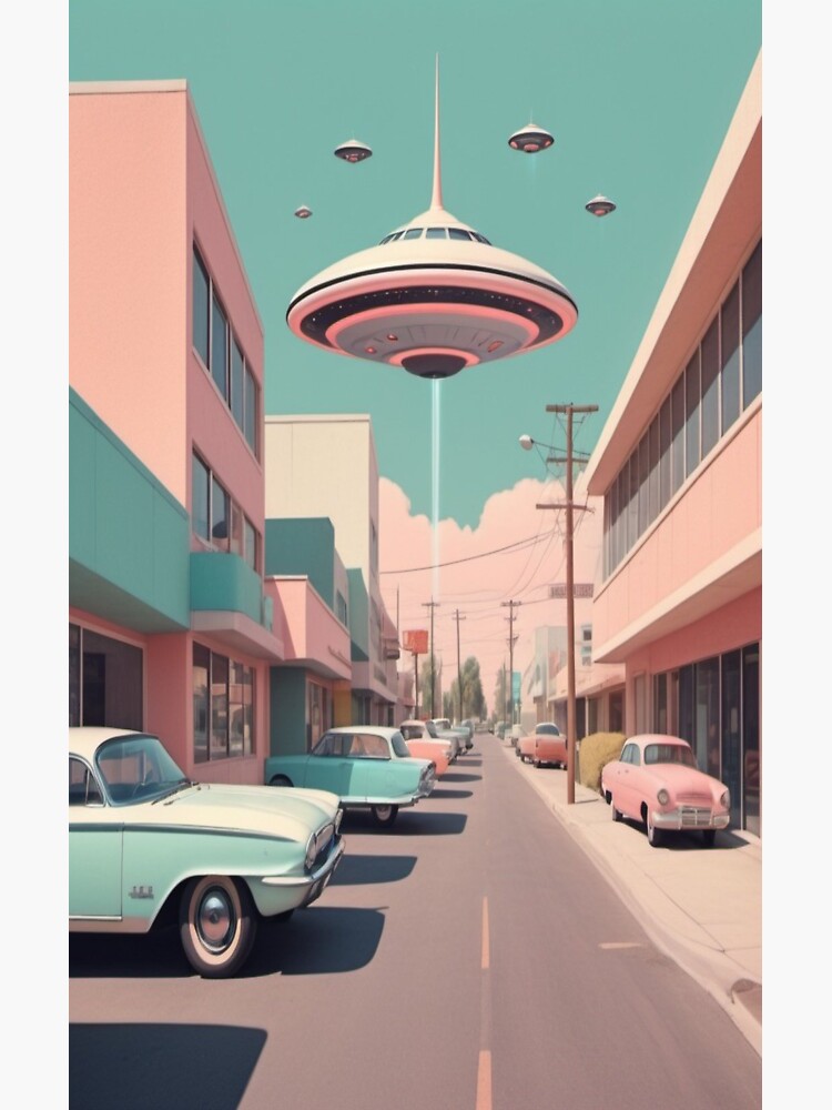 Thumbnail 3 of 3, Sticker, Extraterrestrial Parking - Vintage UFO designed and sold by eXtraHumans.