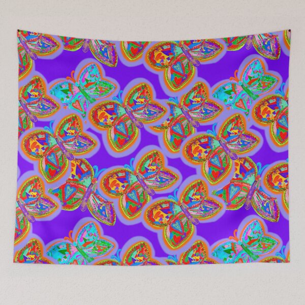 Item preview, Copy of HAND DRAWN COLORFUL BUTTERFLIES ON PURPLE  BACKGROUND - REPEATING PATTERN /  Butterflys in Flight designed and sold by Victoria Rose.