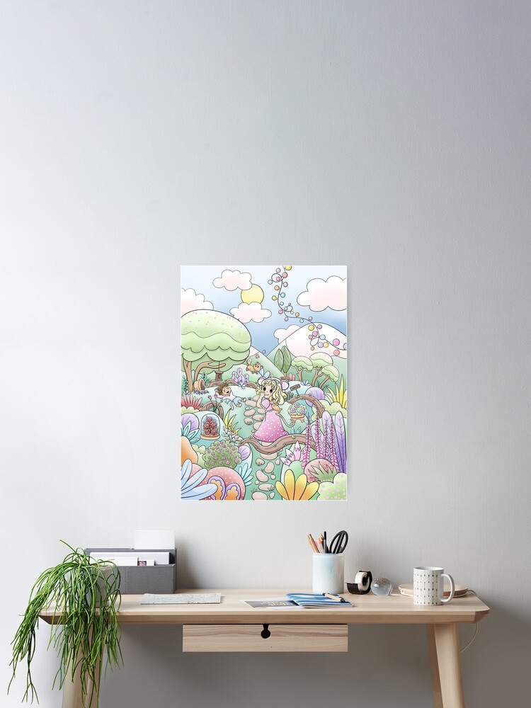 Thumbnail 2 of 3, Poster, Hello April! Landscape in flowers, animals and chibis designed and sold by Pilou-Pixel.