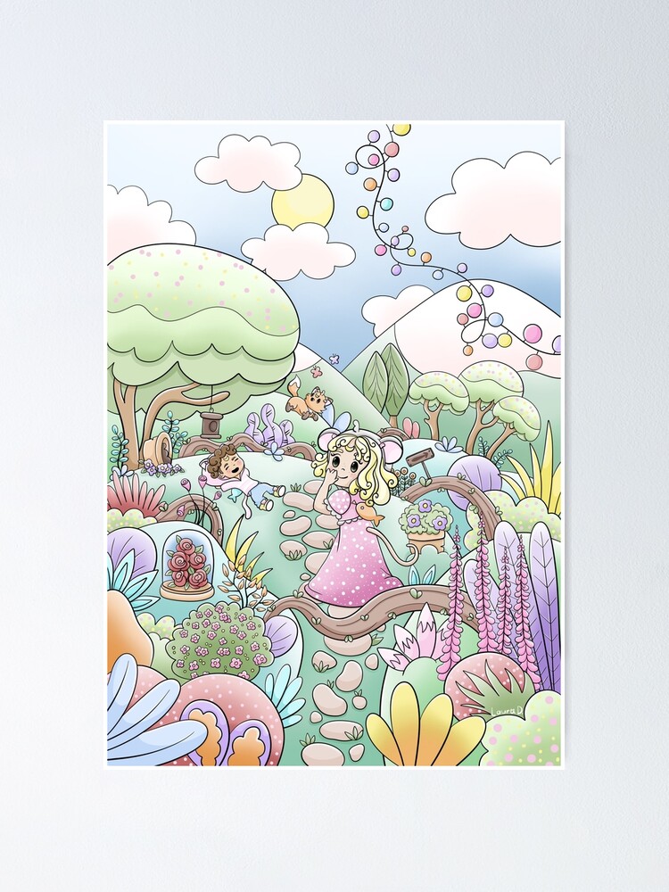Thumbnail 1 of 3, Poster, Hello April! Landscape in flowers, animals and chibis designed and sold by Pilou-Pixel.