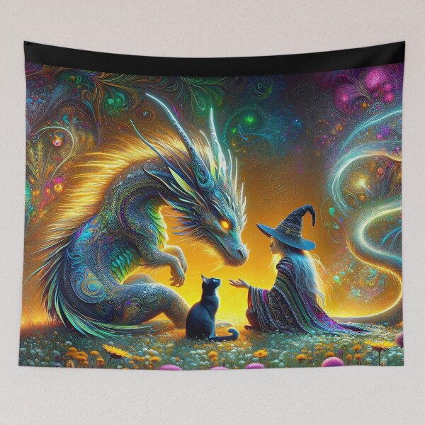 Item preview, Interstellar Magic - The Cosmic Dance of Witch and Dragon designed and sold by leyfinder.