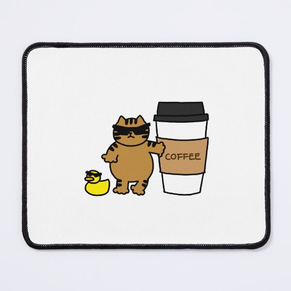 Item preview, a Cat and a Duck leaning against the paper cup of coffee designed and sold by superbaechoo.