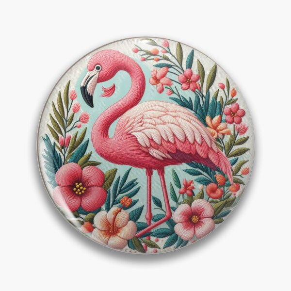 Artikelvorschau, Gestickter Flamingovogel mit Blumen entworfen und verkauft von Wendy Brinkhuis.