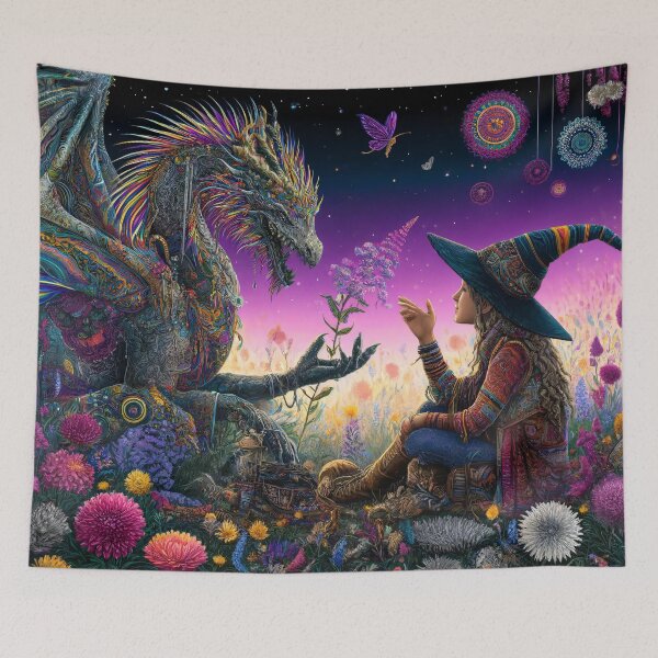 Item preview, Bohemian Witch and Cosmic Dragon - Whispers Among Wildflowers designed and sold by leyfinder.