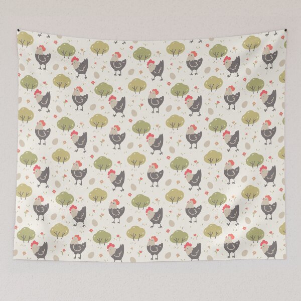 Item preview, Farm birds family. Chicken characters, Easter eggs, bush. Doodle designed and sold by Nattalu.