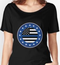 Thin Blue Line Police USA Crest Star Badge Award Women's Relaxed Fit T-Shirt