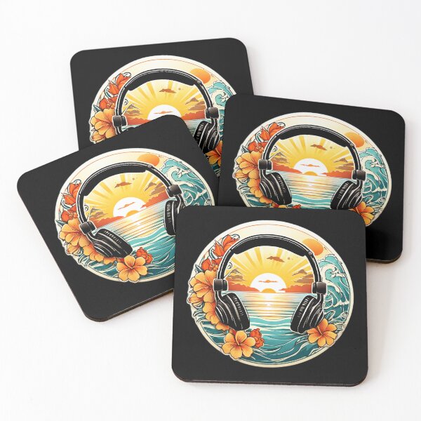 Item preview, Stereo Headphones at Sunset on a Hawaiian Beach with Orchids designed and sold by NautiChic.