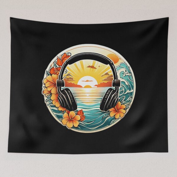 Item preview, Stereo Headphones at Sunset on a Hawaiian Beach with Orchids designed and sold by NautiChic.