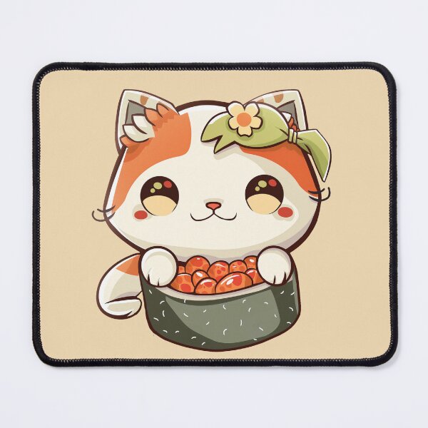 Artikelvorschau, Sushi Kitten Japan orange weiße Katze mit Schleife und Blume süß entworfen und verkauft von TankandDPS.