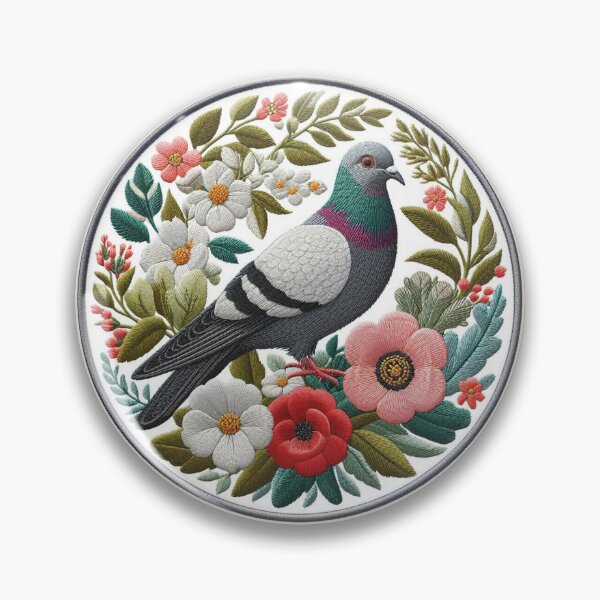 Artikelvorschau, Gestickter Taubenvogel mit Blumen entworfen und verkauft von Wendy Brinkhuis.