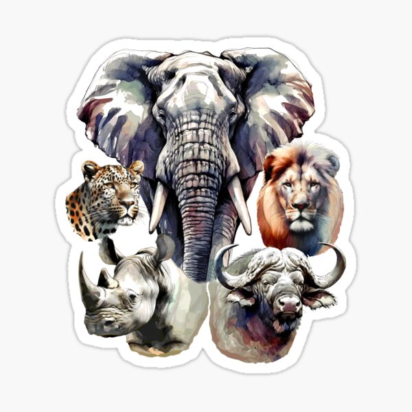 Artikel-Vorschau von Big Five Afrikas Wildtiere in Aquarell für Wildlife-Fans, designt und verkauft von Scotch Macaskill.
