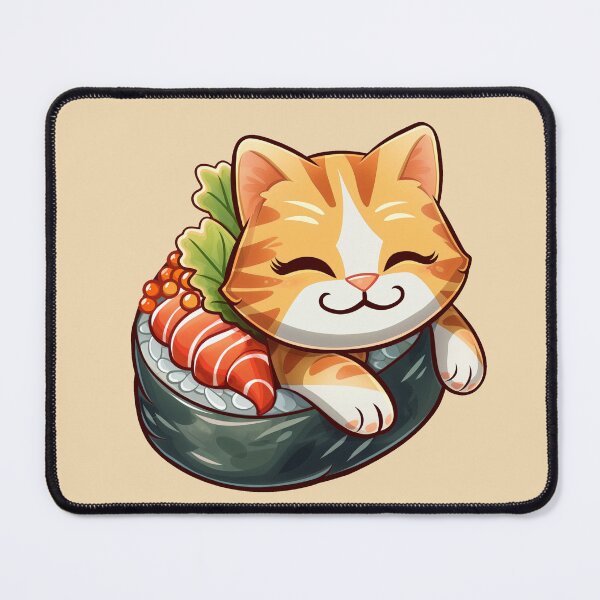 Artikelvorschau, Sushi-Rolle Kätzchen Japan japanische orange weiße Katze mit Schleife und Blume süß entworfen und verkauft von TankandDPS.