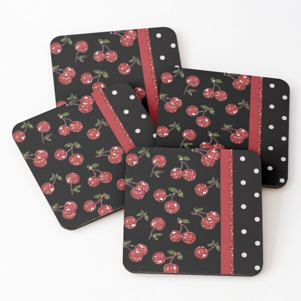 Item preview, Red Cherries on Black with Pearls designed and sold by Lee Hiller Designs.