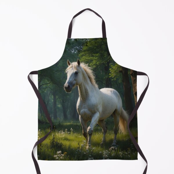 Item preview, Beautiful white horse in the green forest, dark mode tones designed and sold by digoarpi.