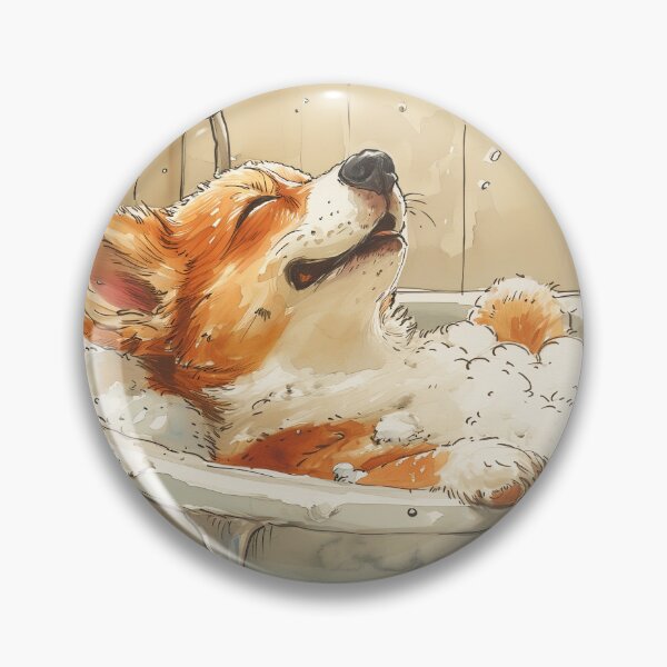 Artikelvorschau, Corgi genießt ein Bad in der Badewanne, Aquarell entworfen und verkauft von Daydreamsatdawn.