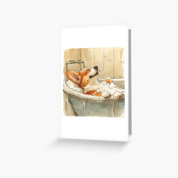 Item preview, Corgi enjoying a bath in the bathtub, watercolor designed and sold by Daydreamsatdawn.