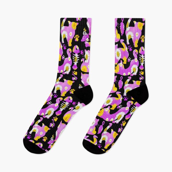 Item preview, Black cats on purple among wildflower feelings garden pattern cats among dandelions And daisies designed and sold by Artonmytee.