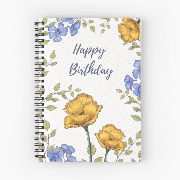 Item preview, Happy Birthday with Yellow Poppies and Periwinkles, Flowers, Hand Drawn Art designed and sold by JoyfulWhimsy.