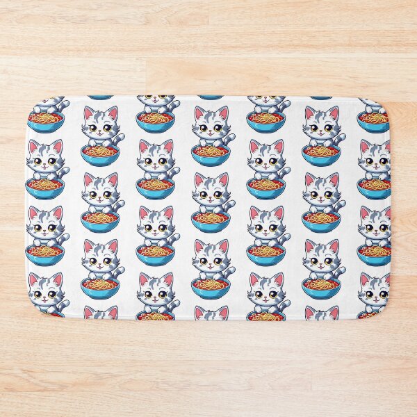 Aperçu de l'œuvre Chat mignon Kawaii mangeant des ramen créée et vendue par ColorFlick.