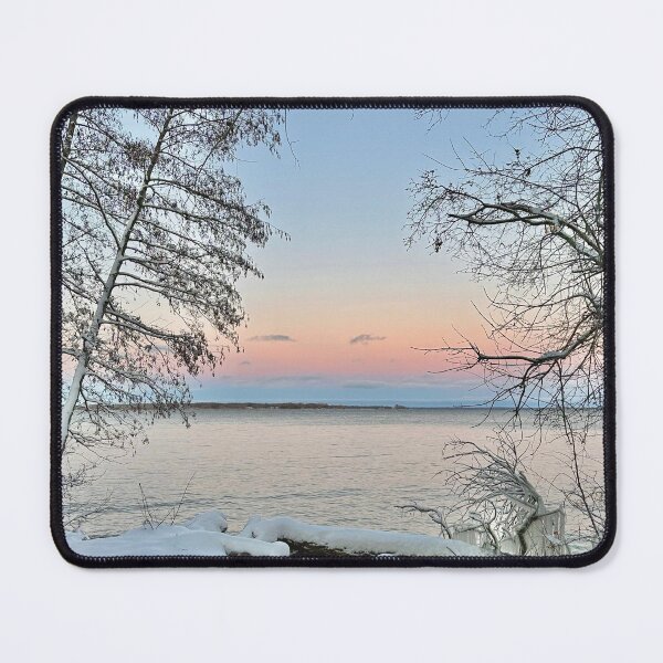 Item preview, Wintery lake side view during sunset designed and sold by ClarissaFlora.